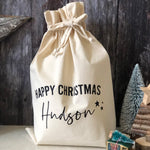 Personalised Happy Christmas Natural Gift Sack