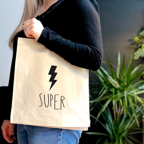 Super Lightning Bolt Canvas Tote Bag with Pocket